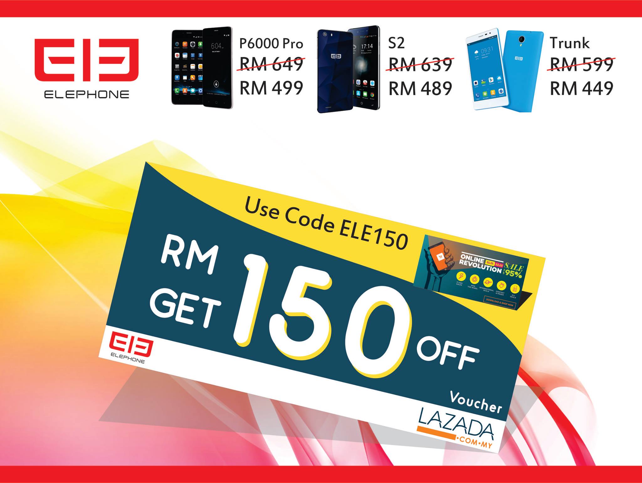 Elephone offers RM 150 off on Lazada 12.12