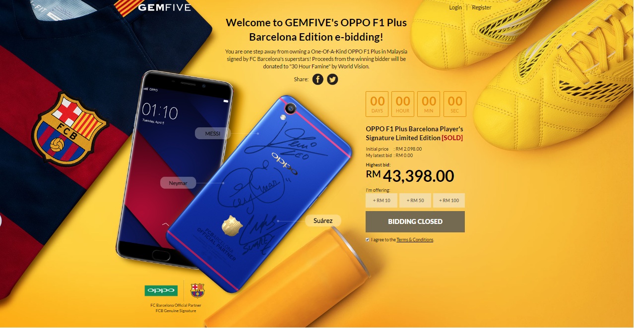 OPPO raised RM43,398 for F1 Plus FC Barcelona Players’ Signatures Limited Edition