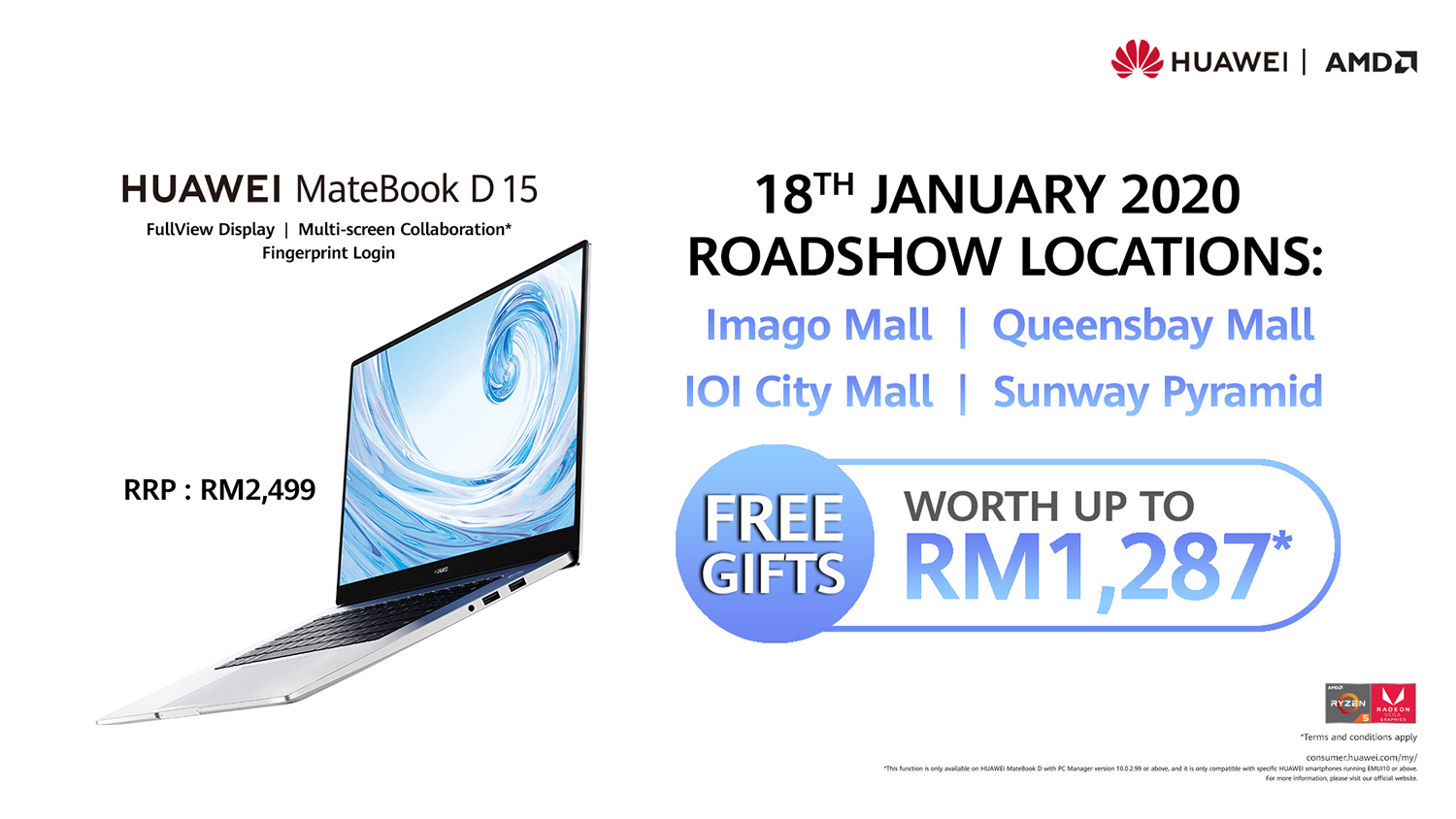 Get HUAWEI MateBook D 15 with Freebies at HUAWEI Roadshows on January 18