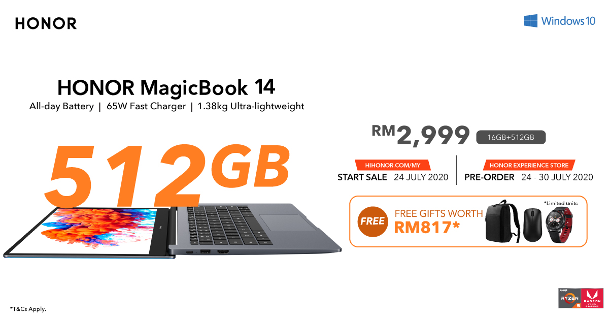 HONOR MagicBook 14 Will Be Available in 16GB RAM + 512GB SSD Variant
